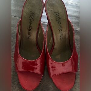 YSL Yves Saint Laurent Women’s Red Mule Heels Size 6.5 Luxury Brand Gala Shoes